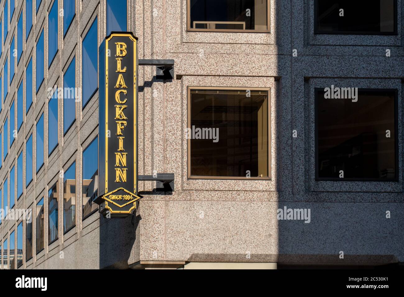 Washington, D.C. / USA - June 25 2020: Sign outside of Blackfinn Ameripub in downtown Washington. Stock Photo