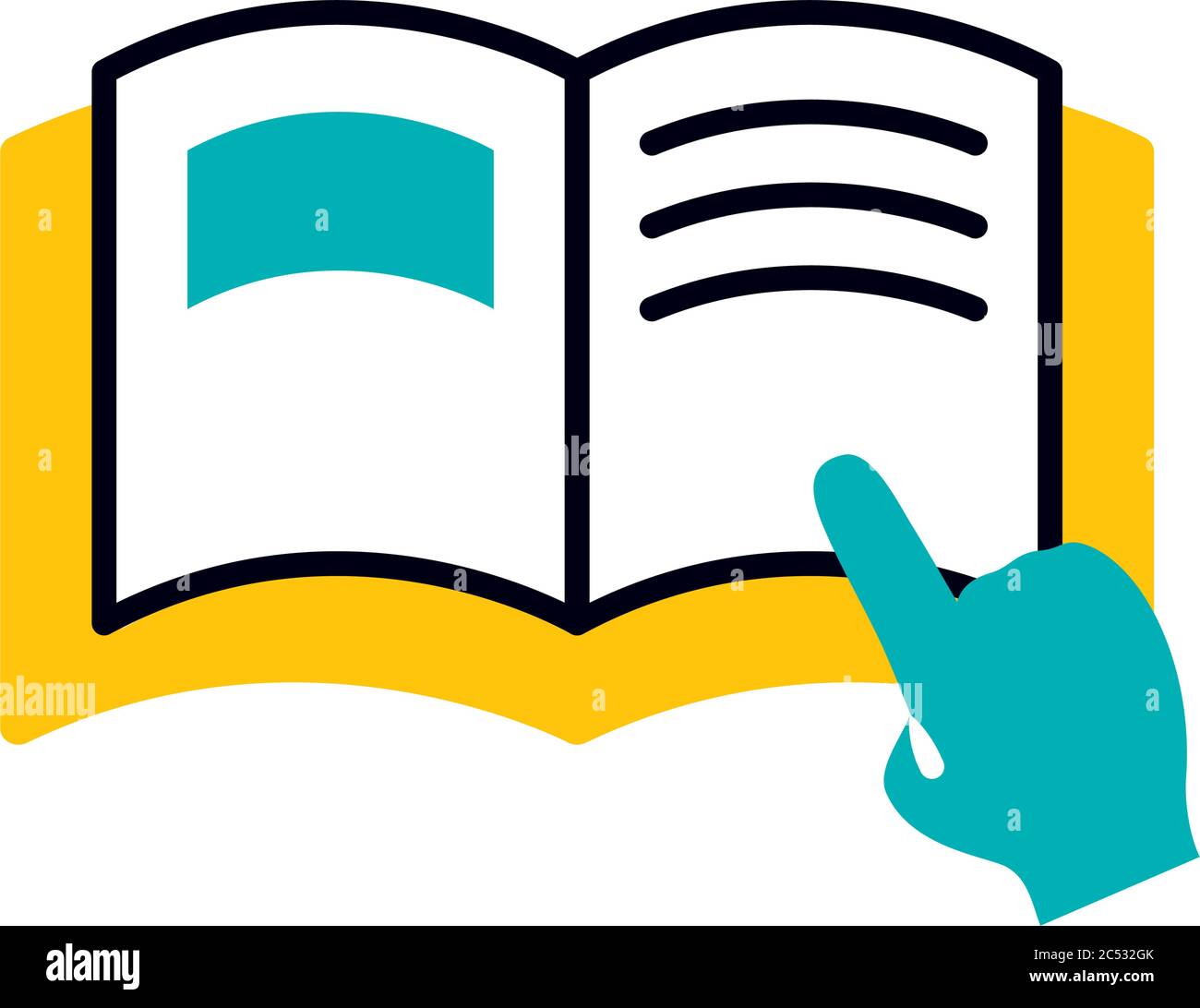 education online concept, academic book and hand cursor icon over white ...