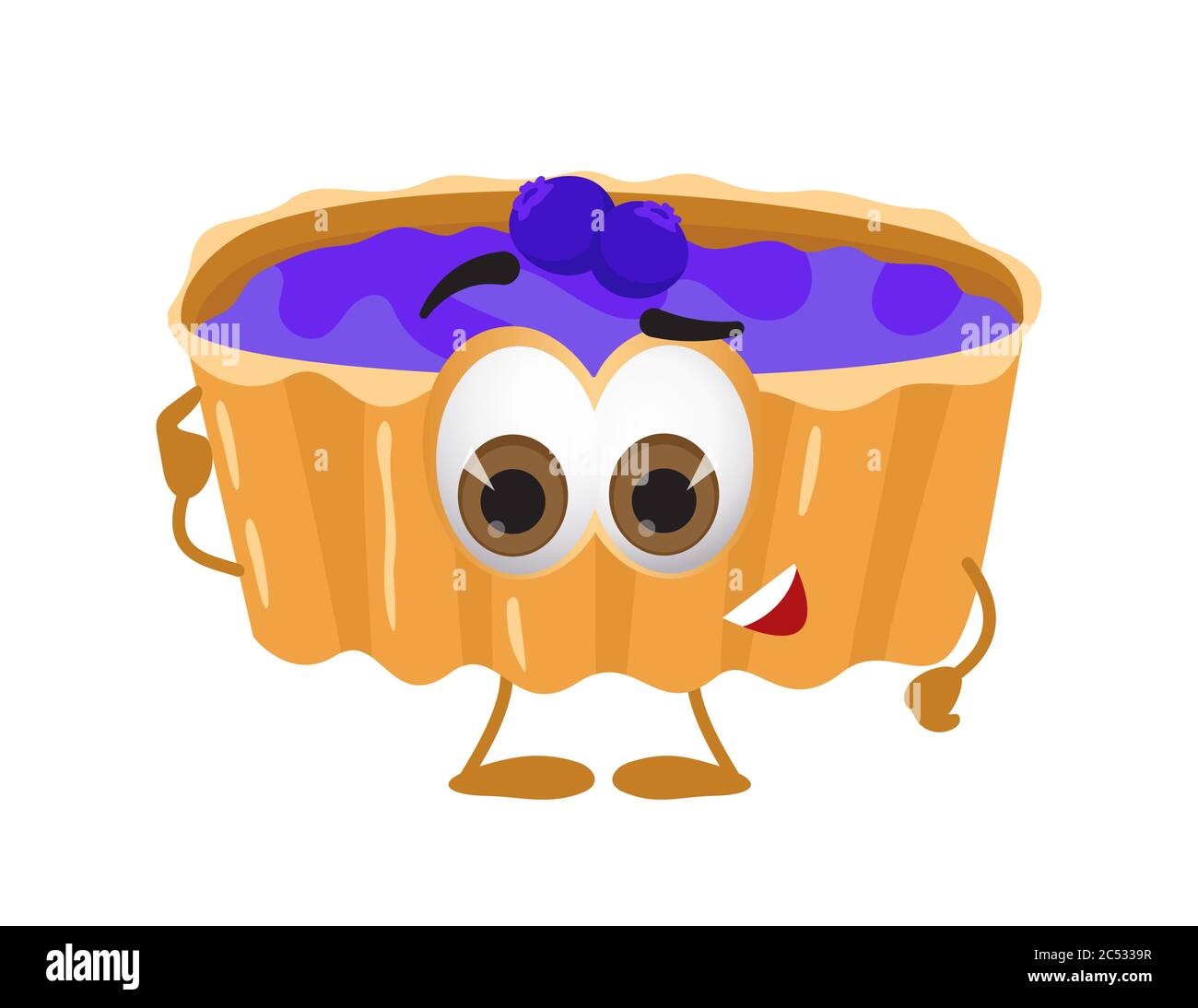 Funny Cake with eyes on white background, funny products series, flat vector illustration Stock Vector