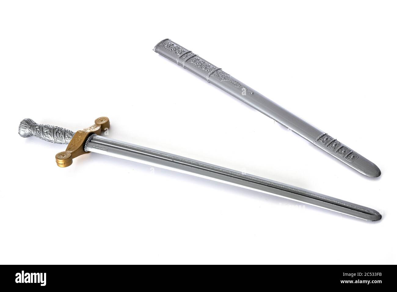 plastic sword in front of white background Stock Photo Alamy