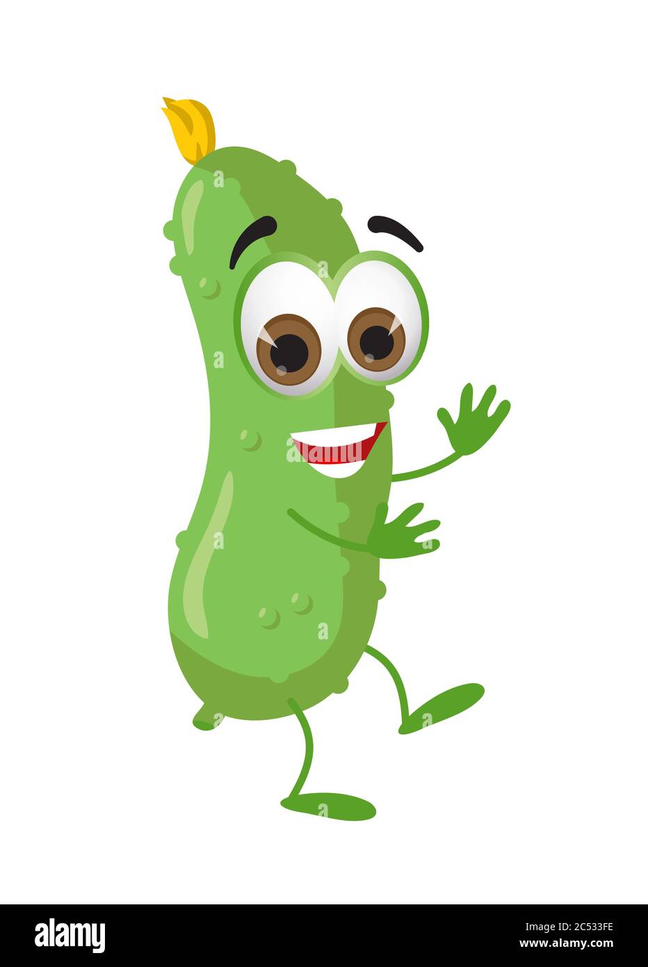 Funny Cucumber with eyes on white background. Cartoon funny vegetables characters flat vector illustration Stock Vector