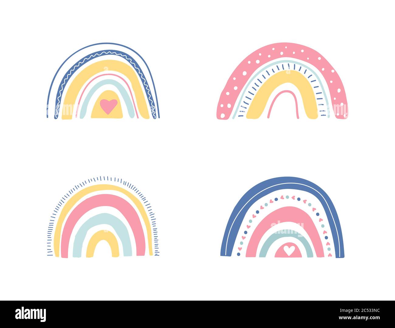 Hand Drawn Unique Rainbow Set Cute Kids Nursery Collection In Pastel Colors Baby Shower Lovely Cartoon Rainbows For Wallpaper Fabric Wrapping Ap Stock Vector Image Art Alamy