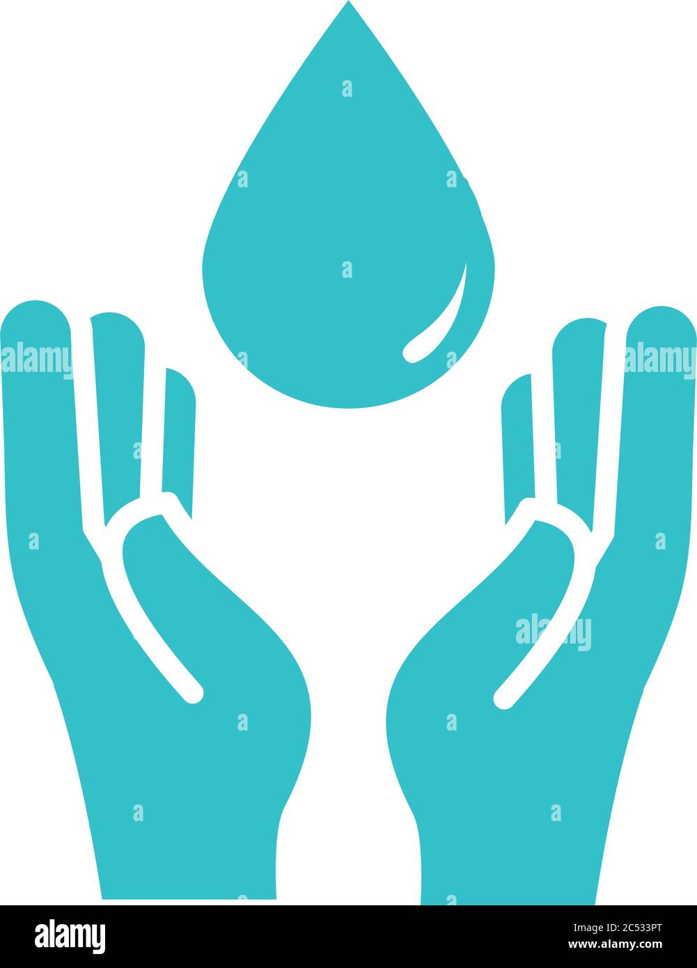hands with water drop nature liquid blue silhouette style icon vector ...