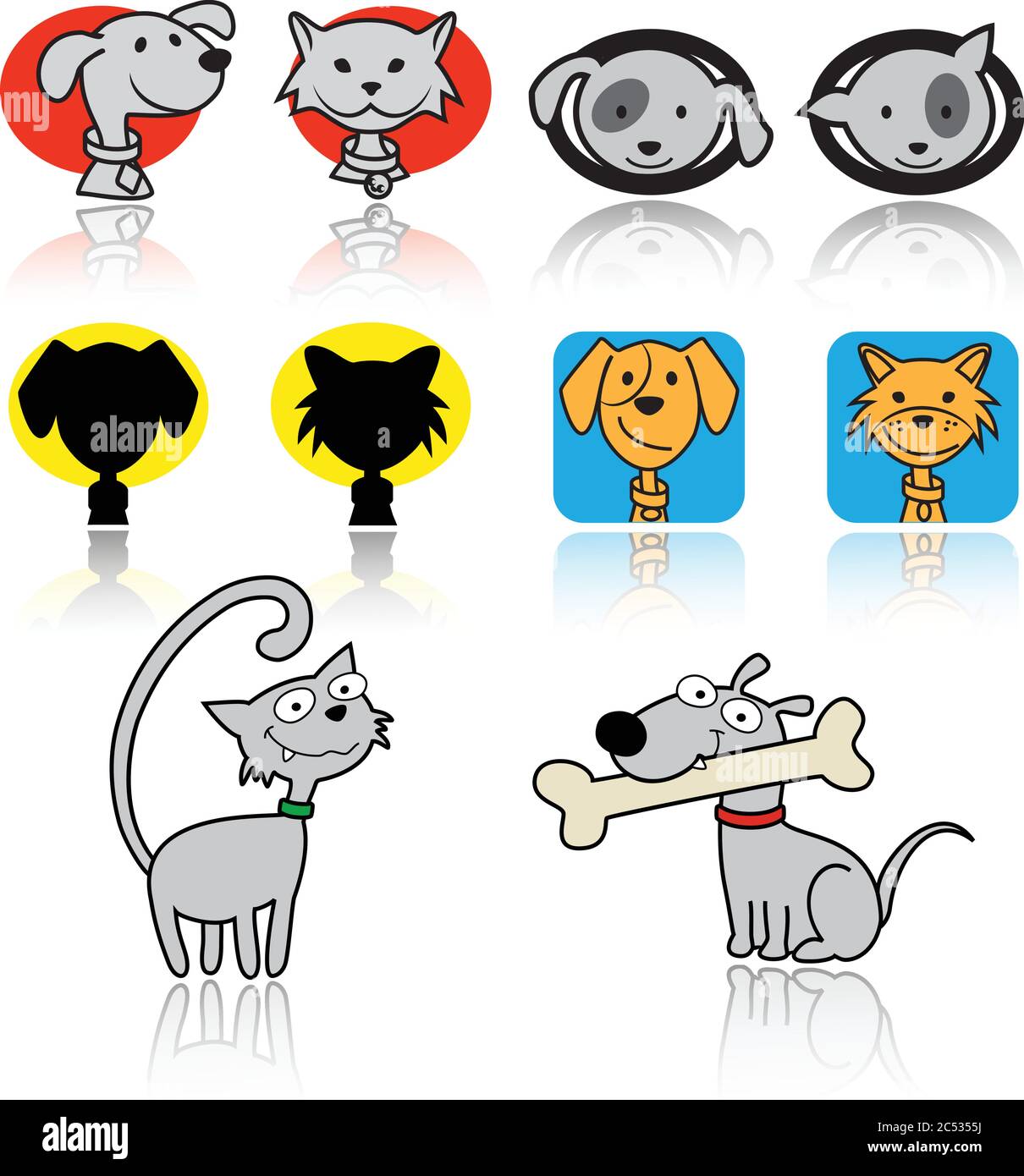 Set of cats and dogs icons. Vector illustration. Stock Vector