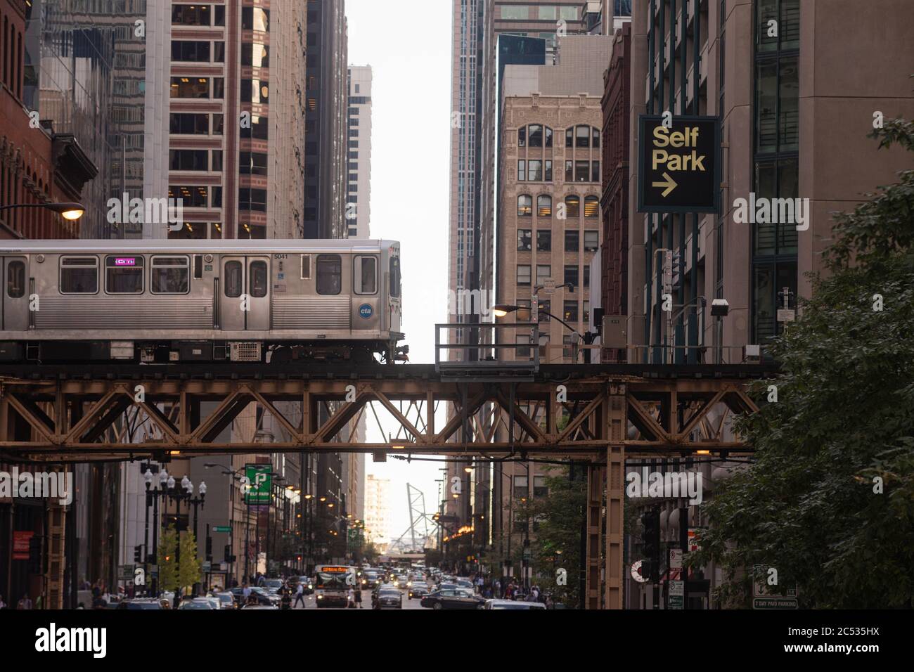 Chicago metro train over a Bridge downtown Stock Photo Alamy