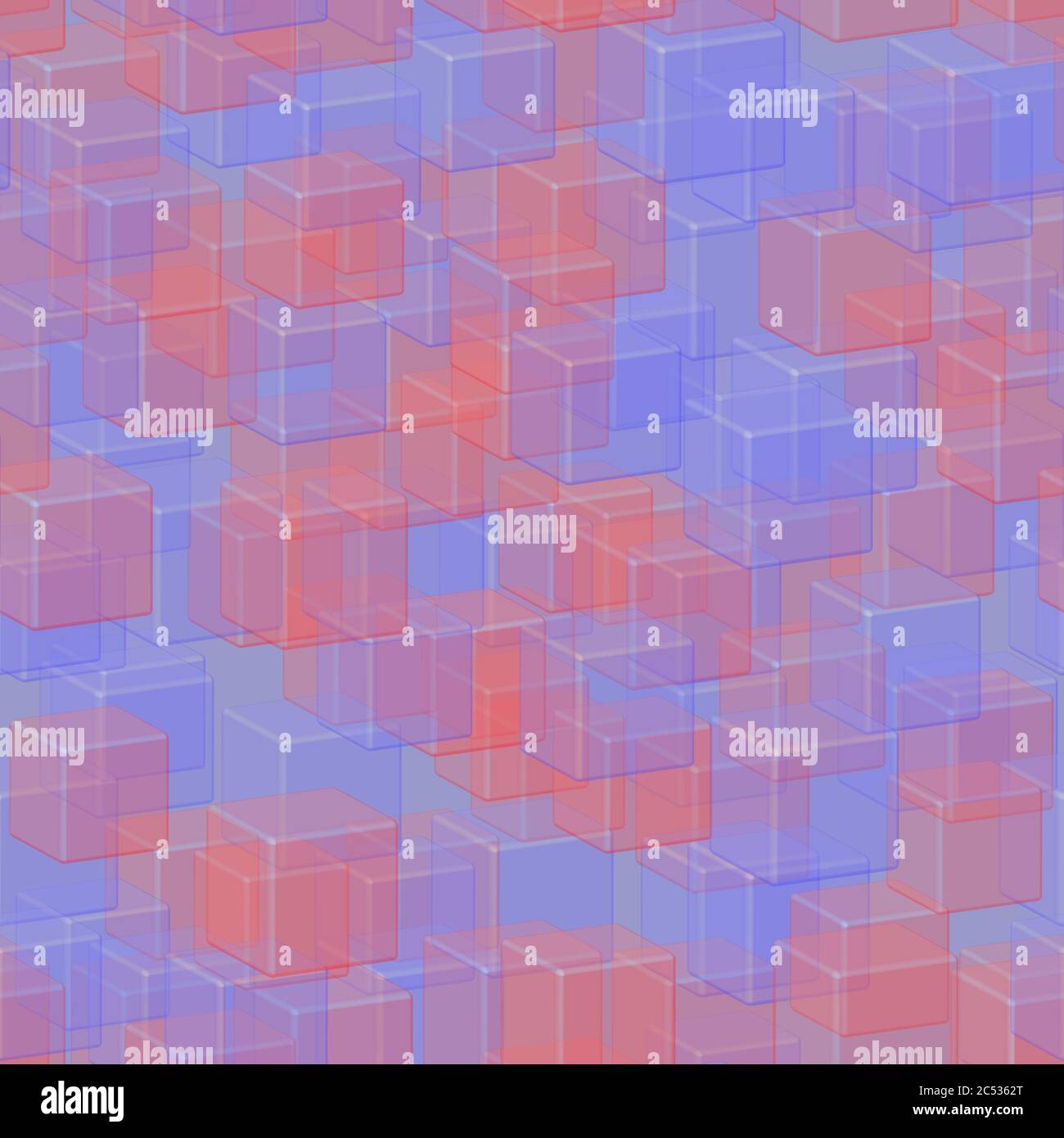 Transparent Blue Red Cubes Seamless Pattern, 3D Illustration Stock Vector