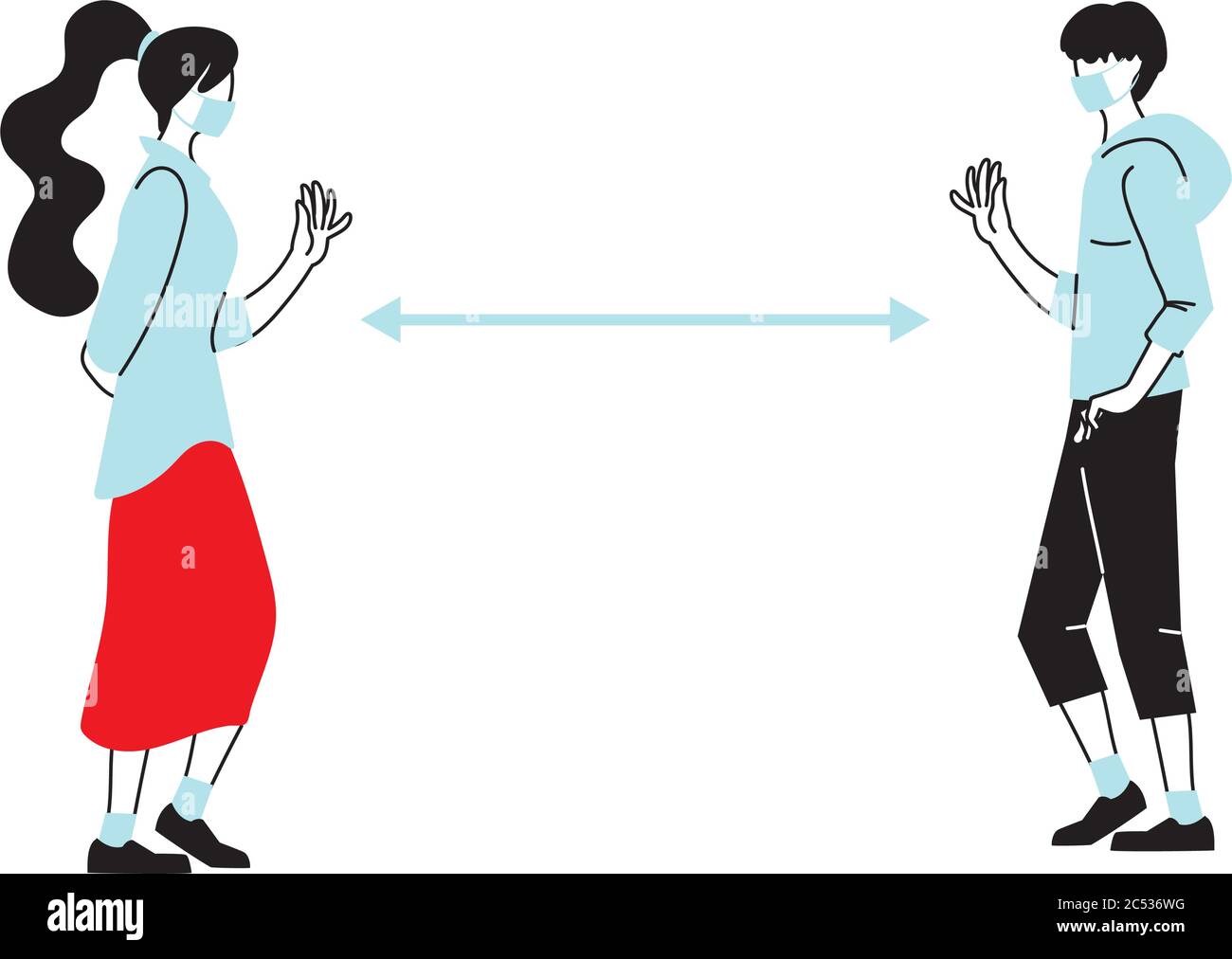 Social distancing between woman and man with masks design of Covid 19 ...