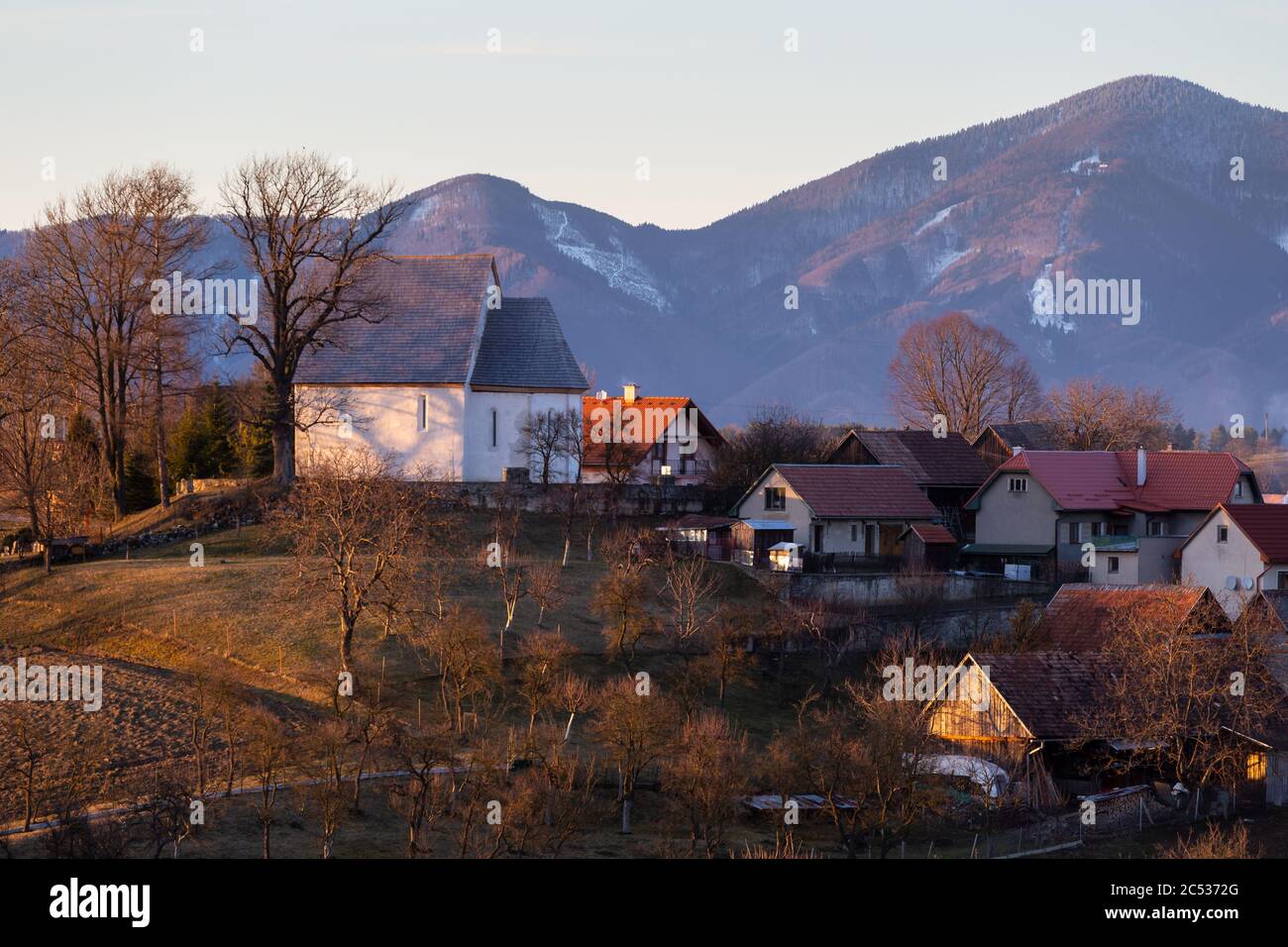 Gothic church in a village of Turiec region, Slovakia. Stock Photo