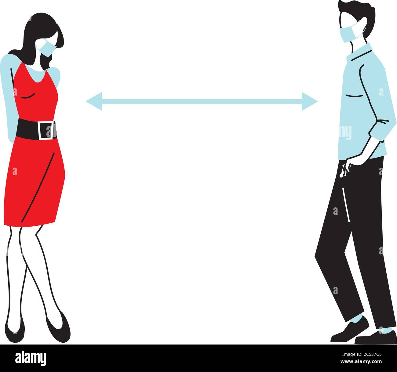 Social distancing between woman and man with masks design of Covid 19 ...