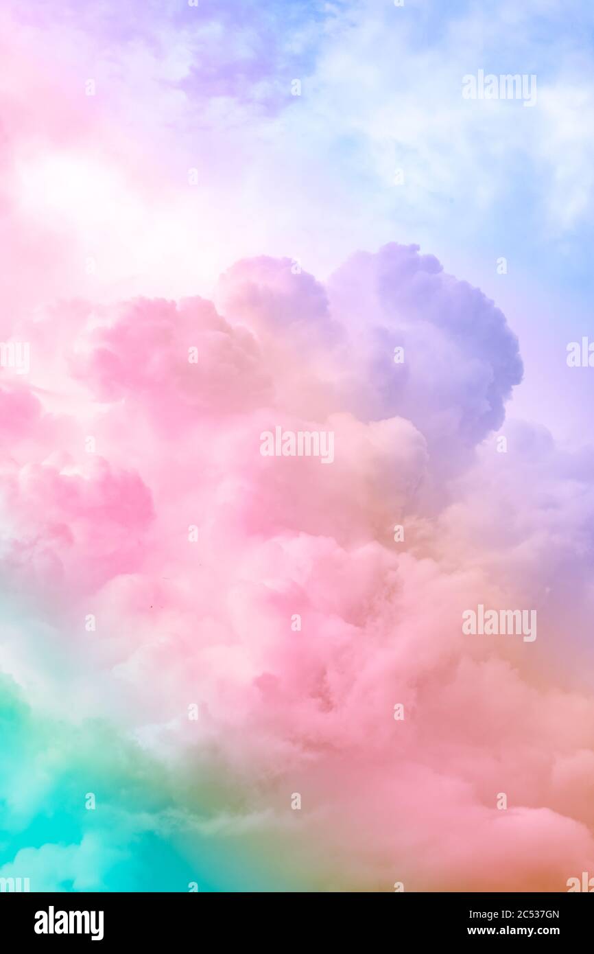 Fluffy White Clouds In A Bright Blue Sky Dramatic And Colorful Cloud Background With Mixed Pastels Stock Photo Alamy
