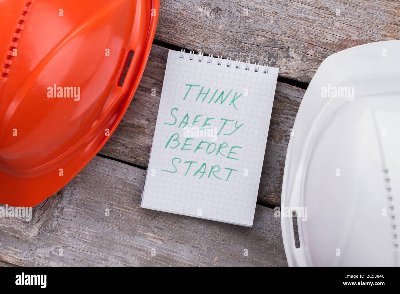 Think safety before start notice Stock Photo Alamy