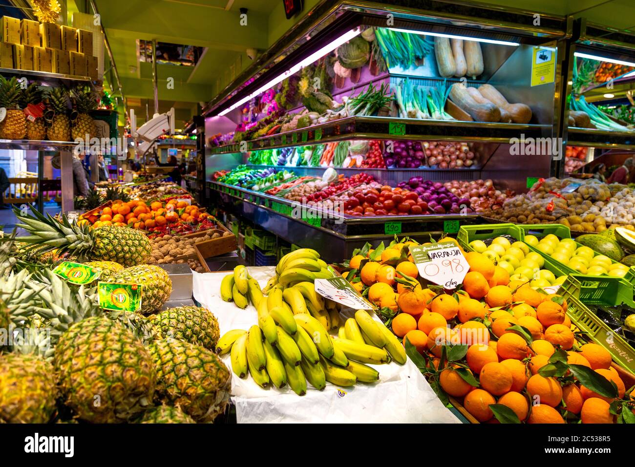 Fruit and vegetable stall at Mercat de l'Olivar, Palma, Mallorca, Spain Stock Photo