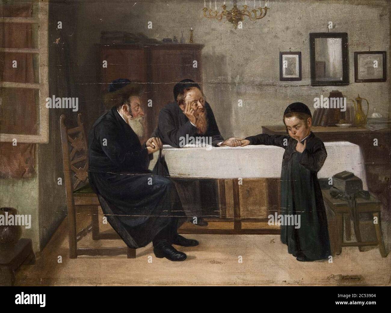 Interieur mit Rabbiner Vater und Sohn. Stock Photo