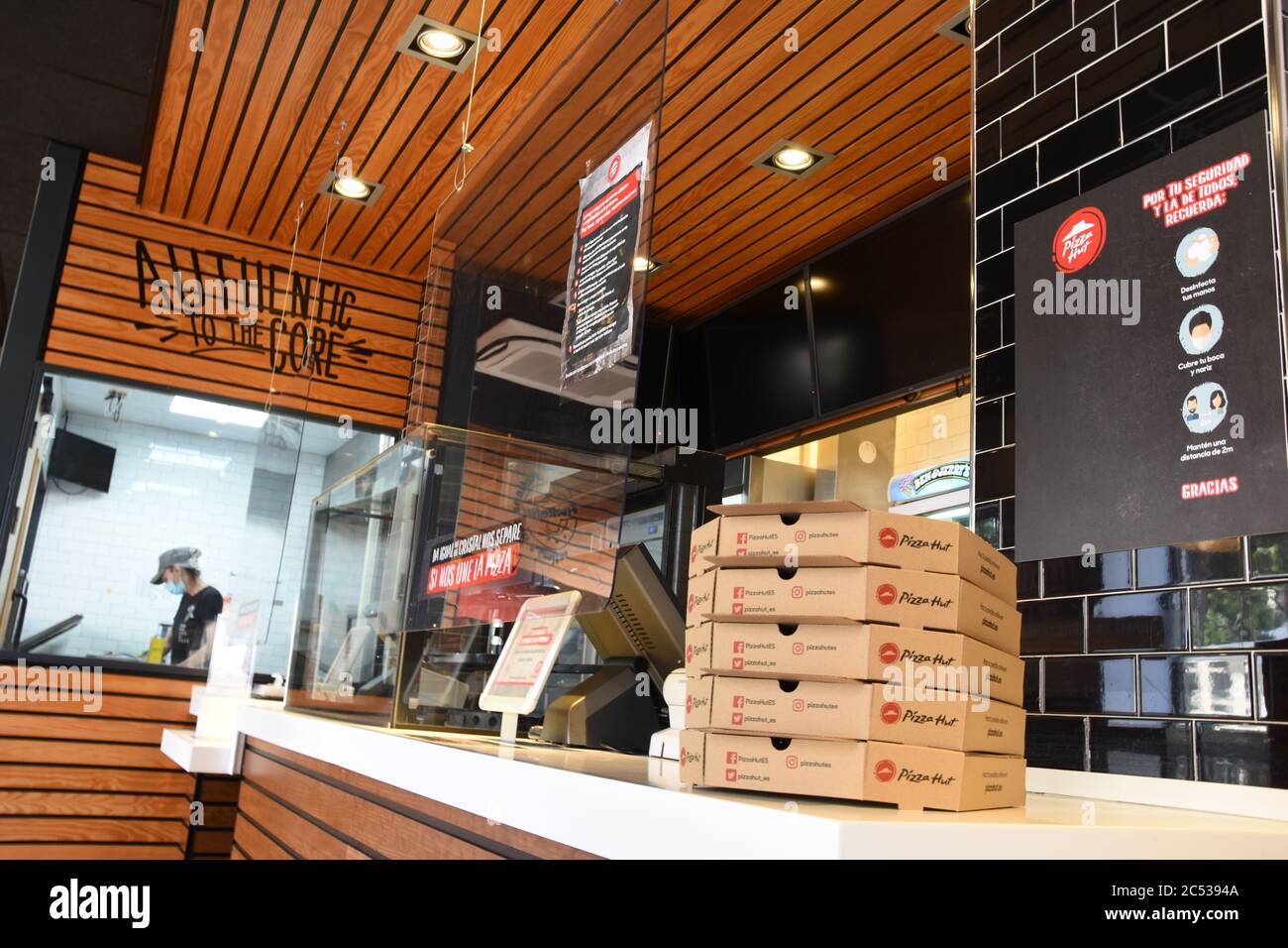 Pizza Hut takeaway boxes Stock Photo