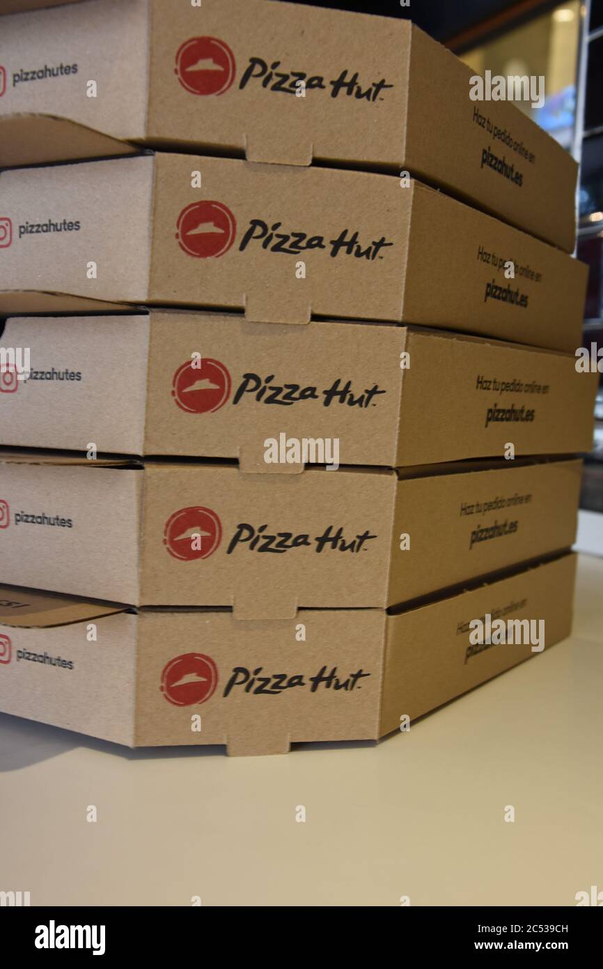 Pizza Hut takeaway boxes Stock Photo
