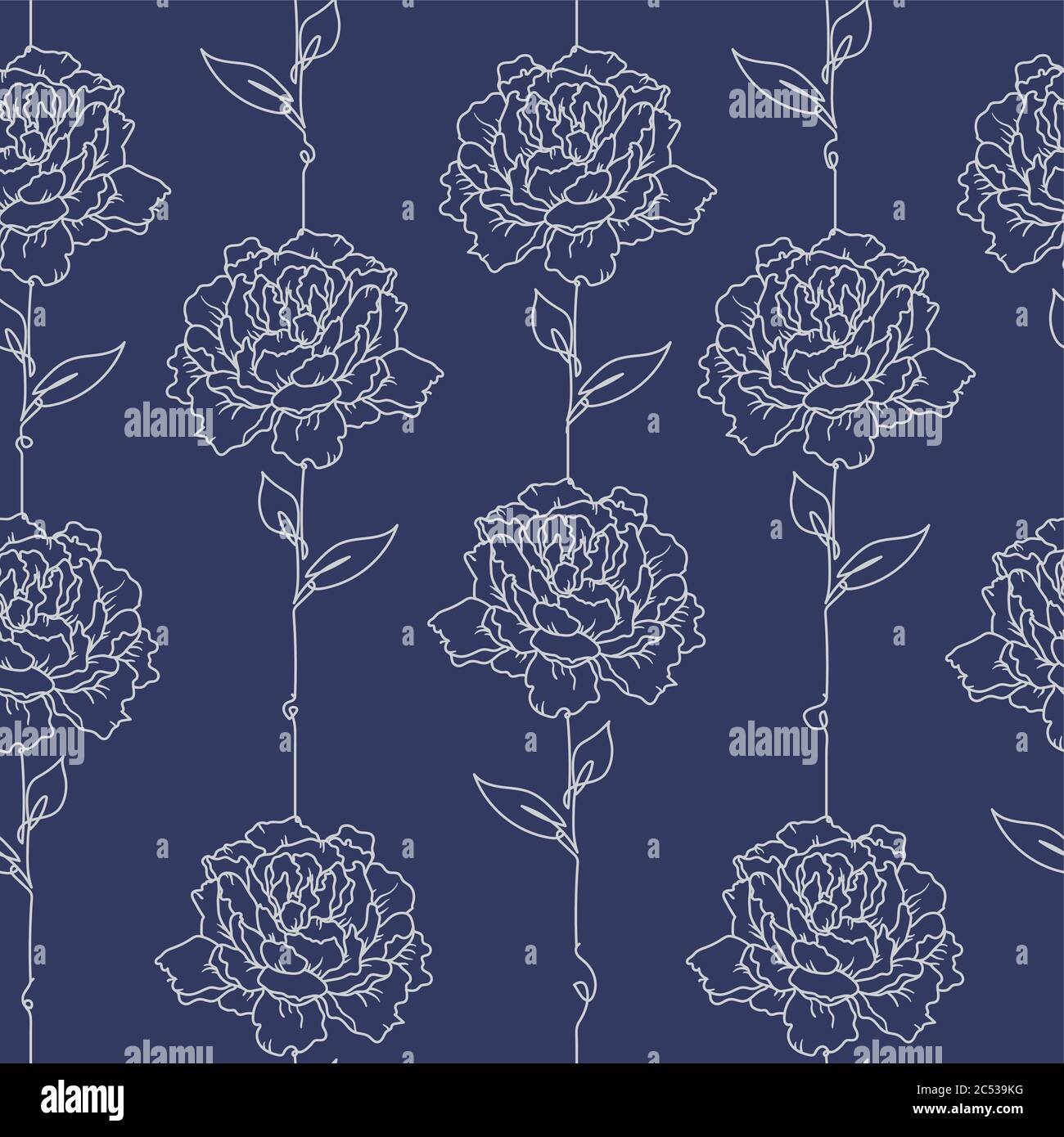 Vector peony flower hand drawn line art seamless repeat pattern Stock ...