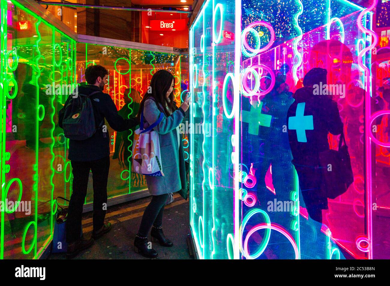 'Heofon Light Maze' by Ben Busche at Canary Wharf Winter Lights Festival 2019, London, UK Stock Photo