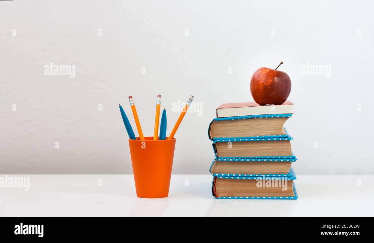 Apple Pencils Chalk Table Classroom Stock Photo by ©serezniy 349139000