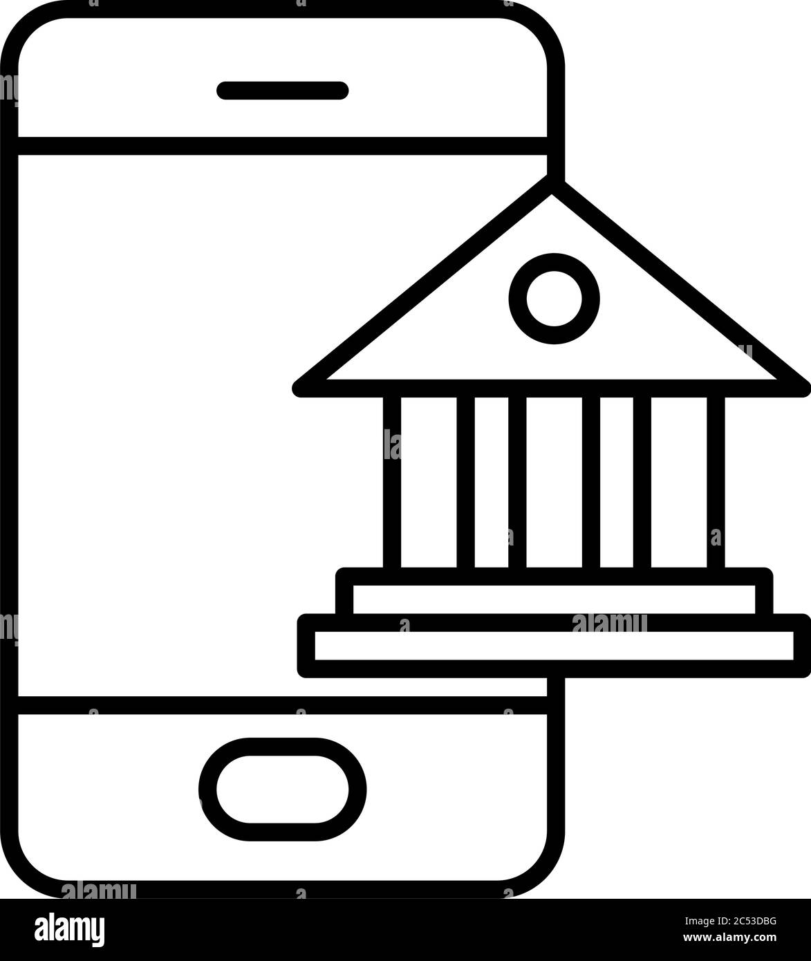 smartphone and academic building icon over white background, line style ...
