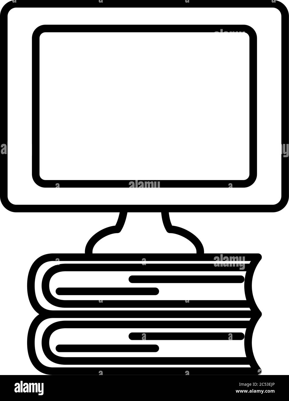 computer monitor on books stack icon over white background, line style ...