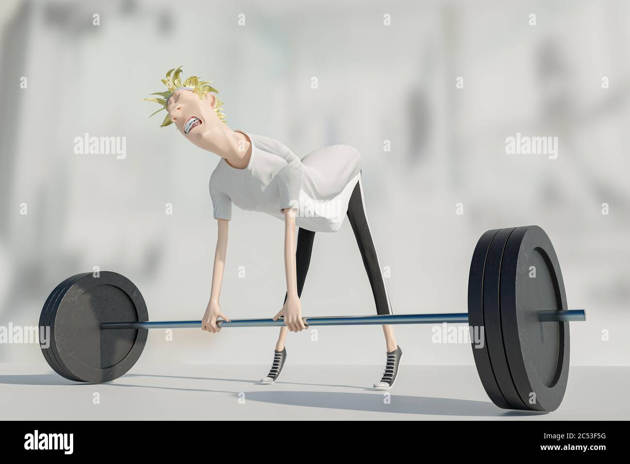 man lifting too heavy, work out pain, 3d rendering Stock Photo Alamy