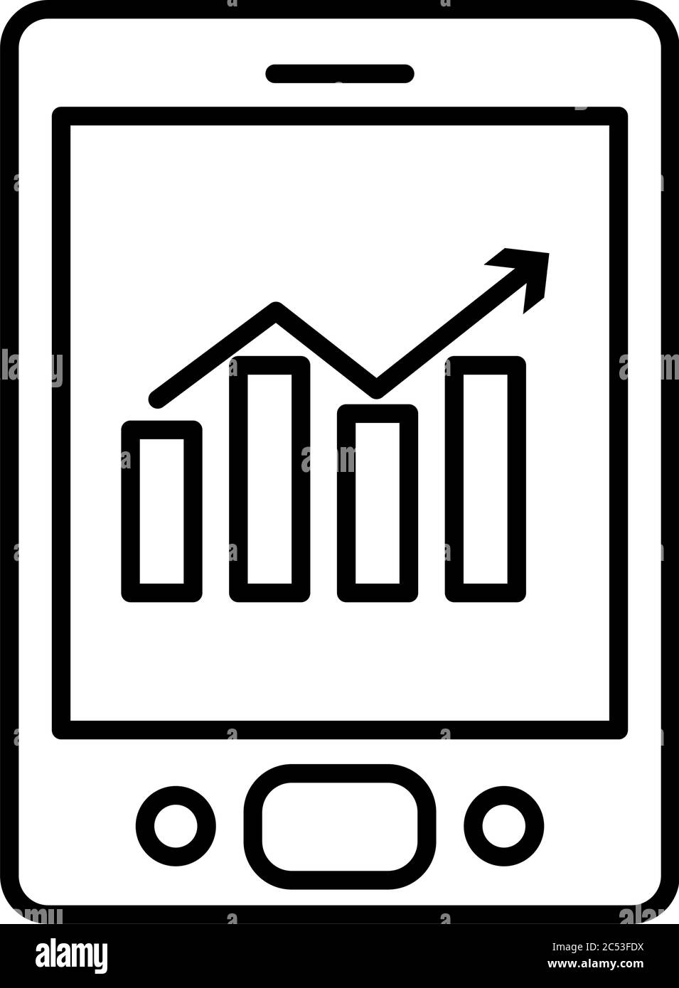 tablet with graphic chart icon on screen over white background, line ...