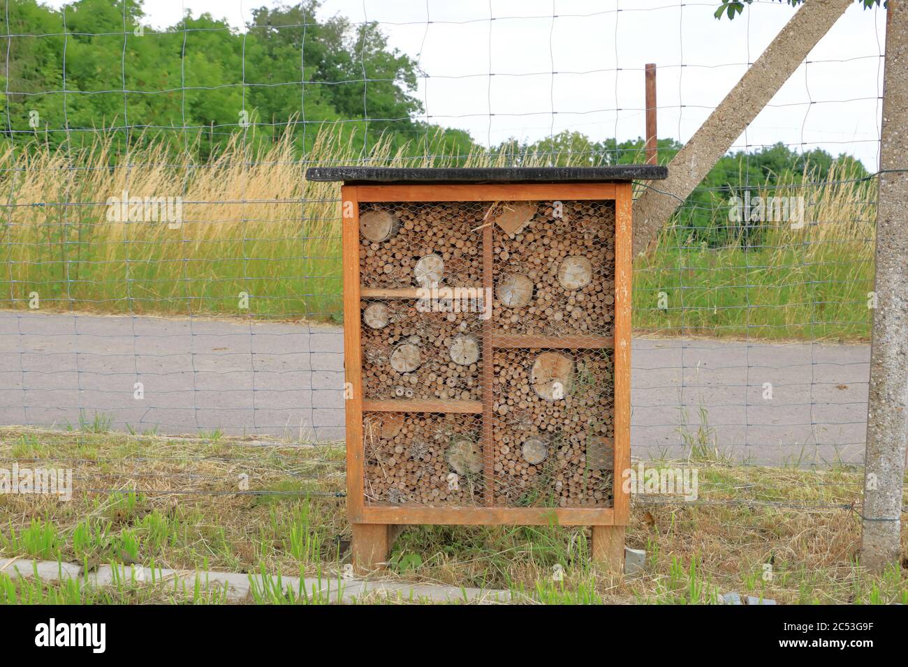 a wild bee and insect shelter hotel Stock Photo - Alamy