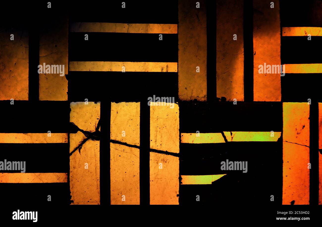 Black abstract background with orange glowing stripes. Stock Photo