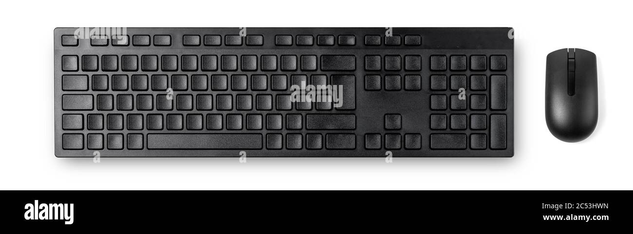 Modern computer mouse and Black computer querty keyboard isolated on a white background Stock Photo