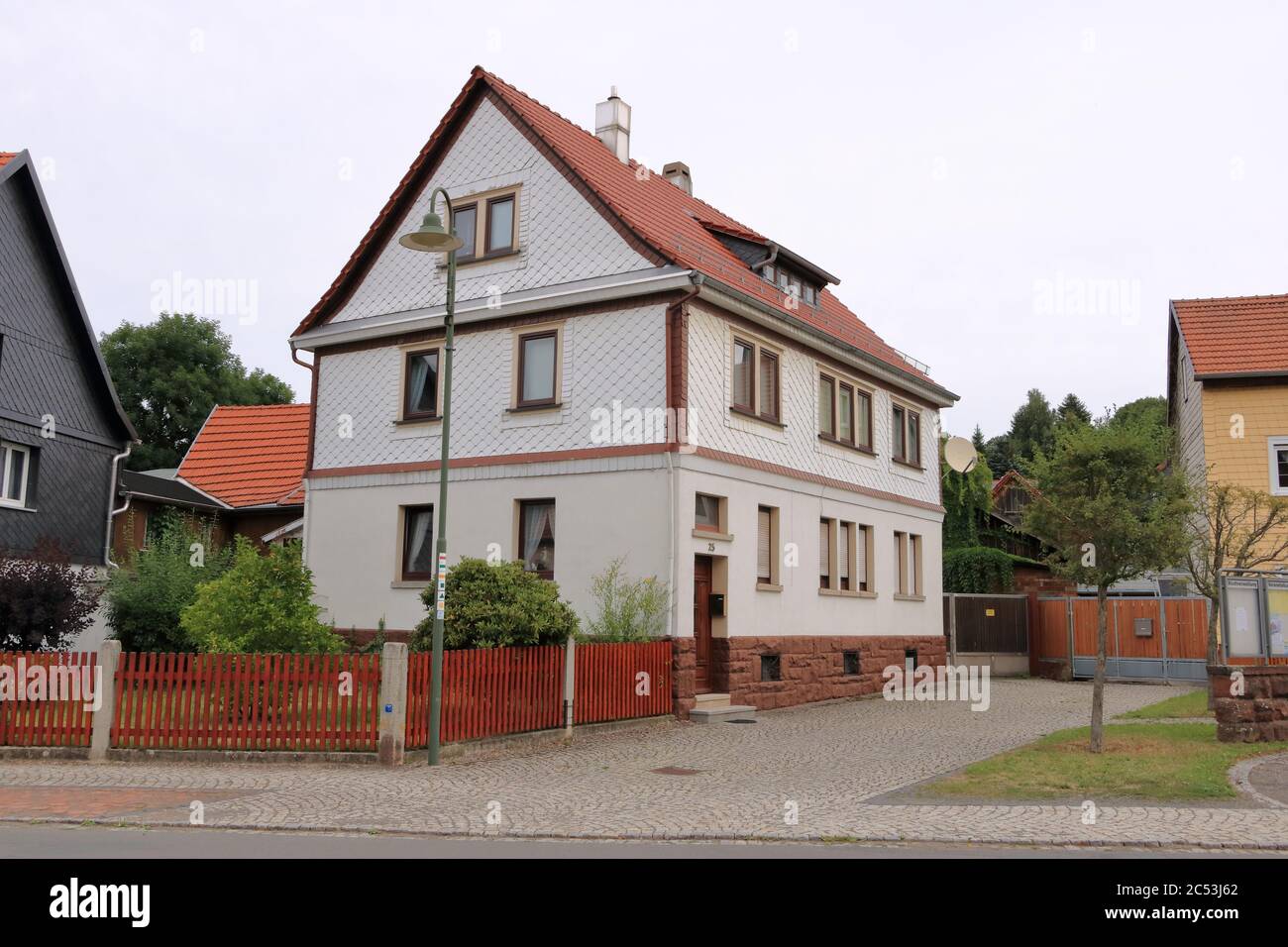 typical slated facades of old houses in thuringia/Germany Stock Photo
