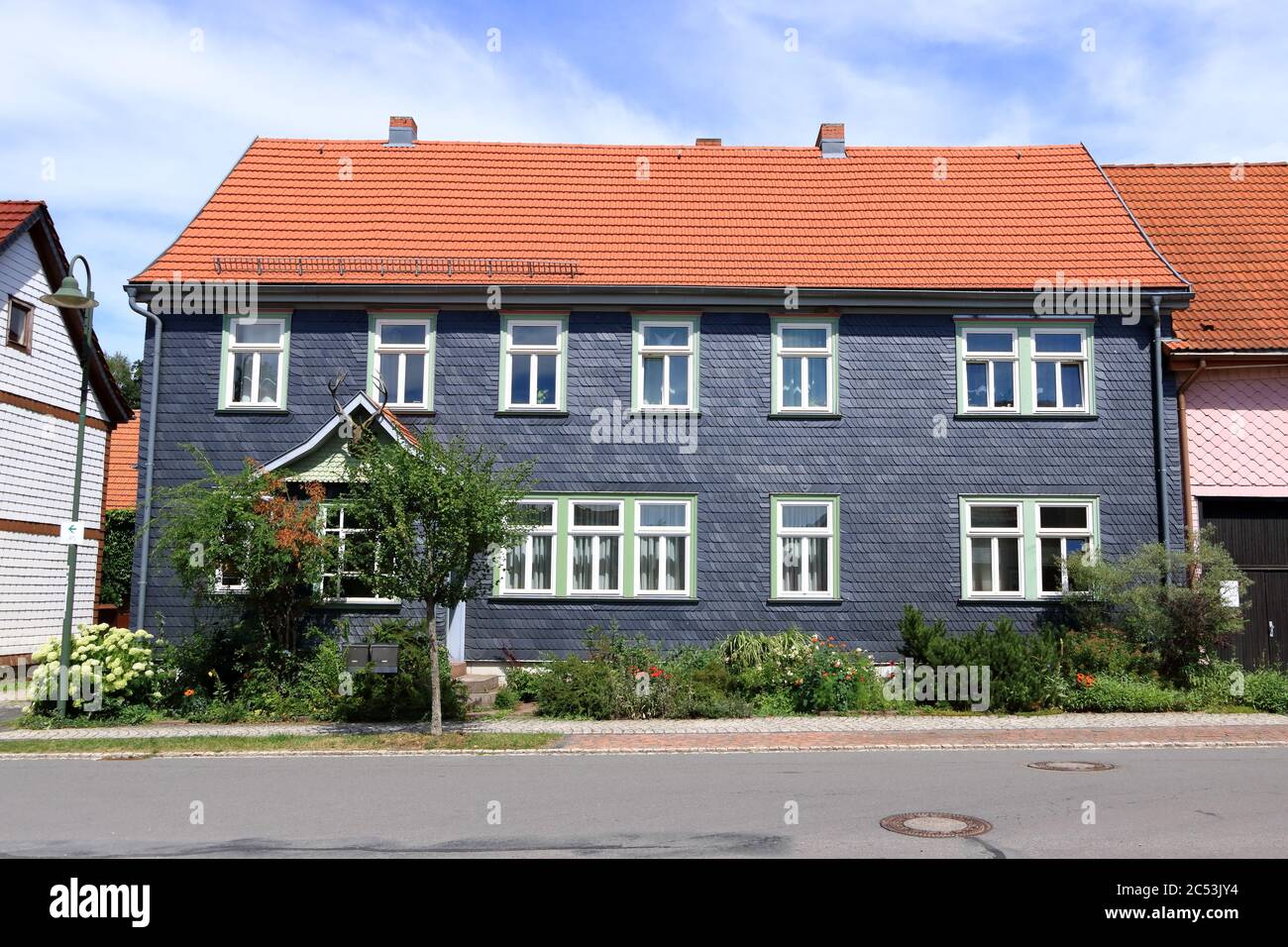 typical slated facades of old houses in thuringia/Germany Stock Photo
