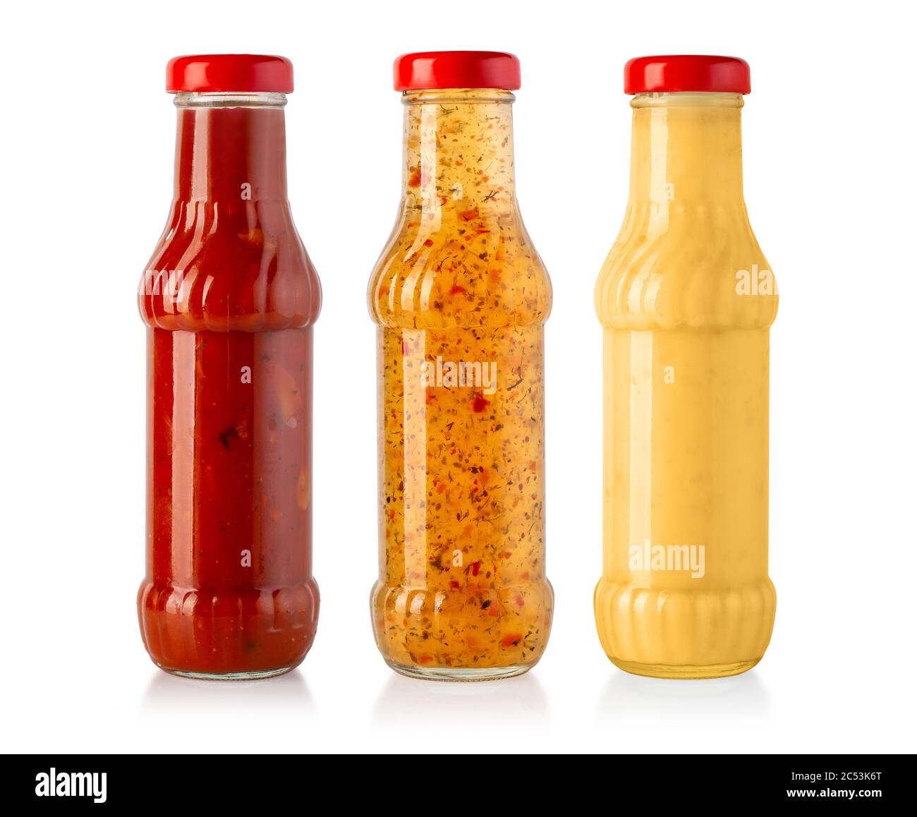 the various barbecue sauces in glass bottles Stock Photo Alamy