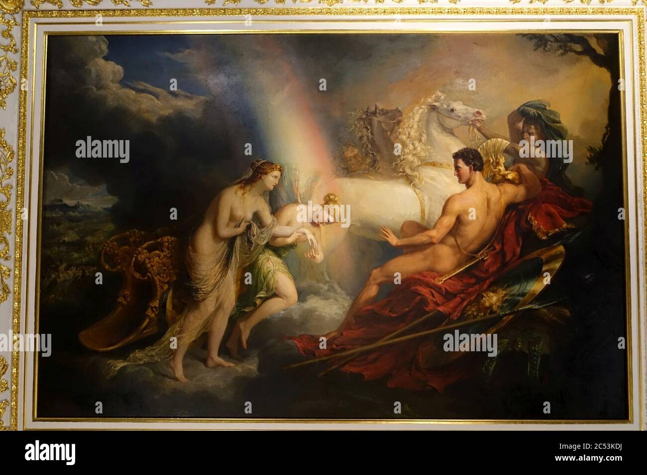 Iris presenting the wounded Venus to Mars (Venus, supported by Iris, complaining to Mars), by Sir George Hayter, 1820 Stock Photo