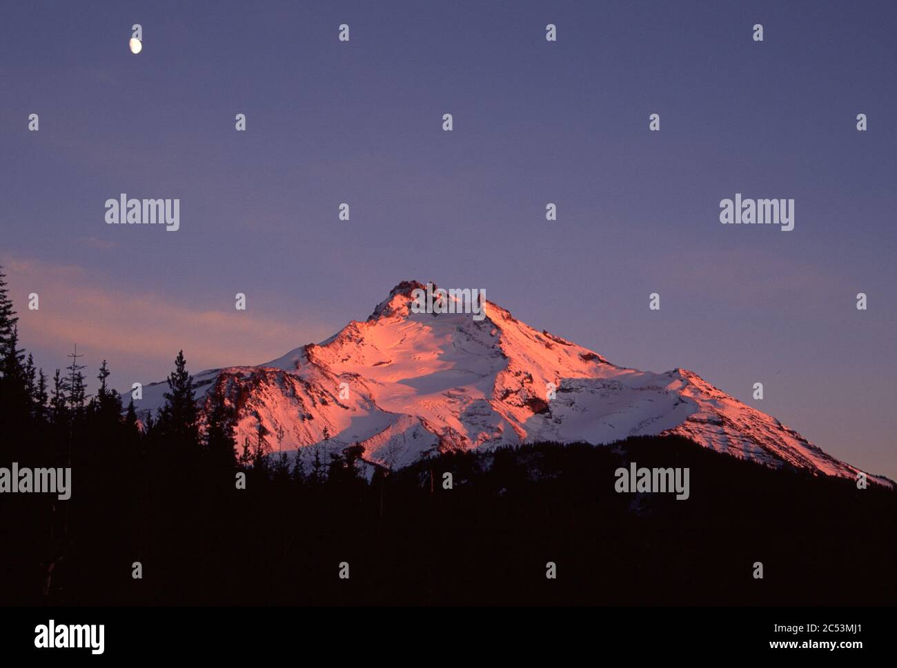 Moon over Mount Jefferson, Oregon Stock Photo