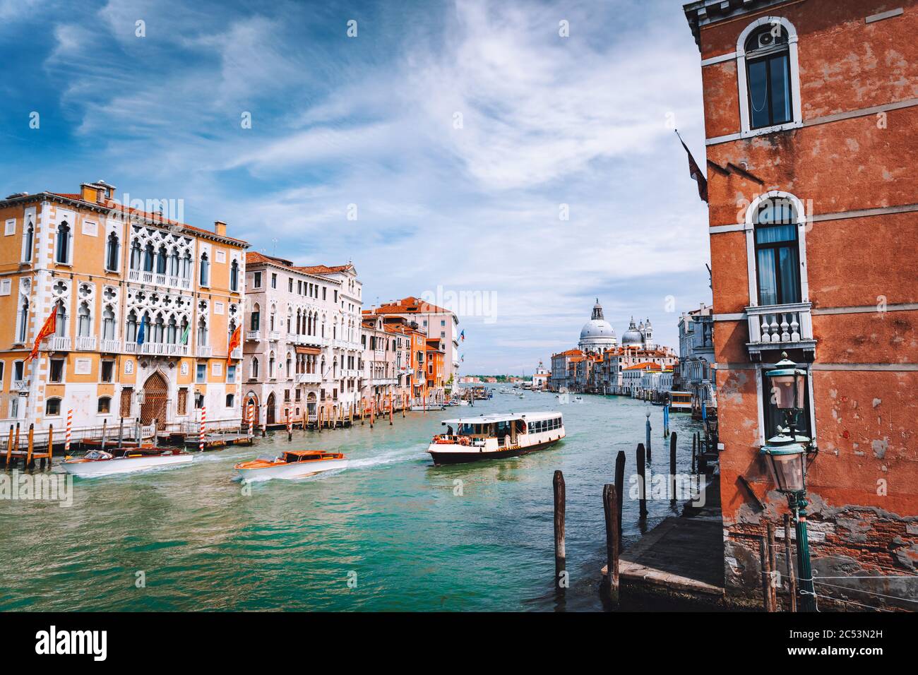 Grand Canal. Basilica Santa Maria della Salute in background, Venice, Italy. Stock Photo