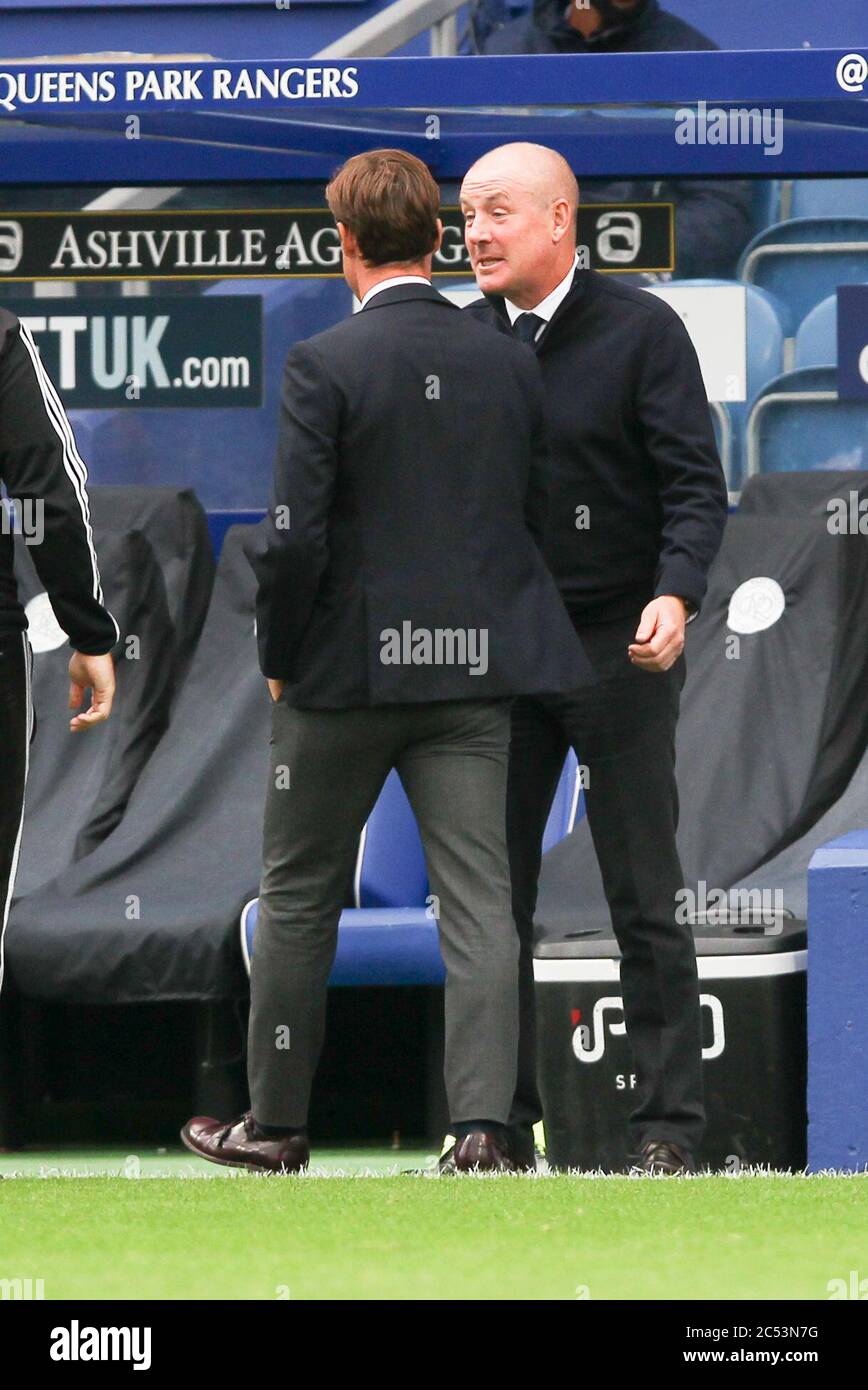 London, UK. 30th June, 2020. QPR Manager Mark Warburton greets