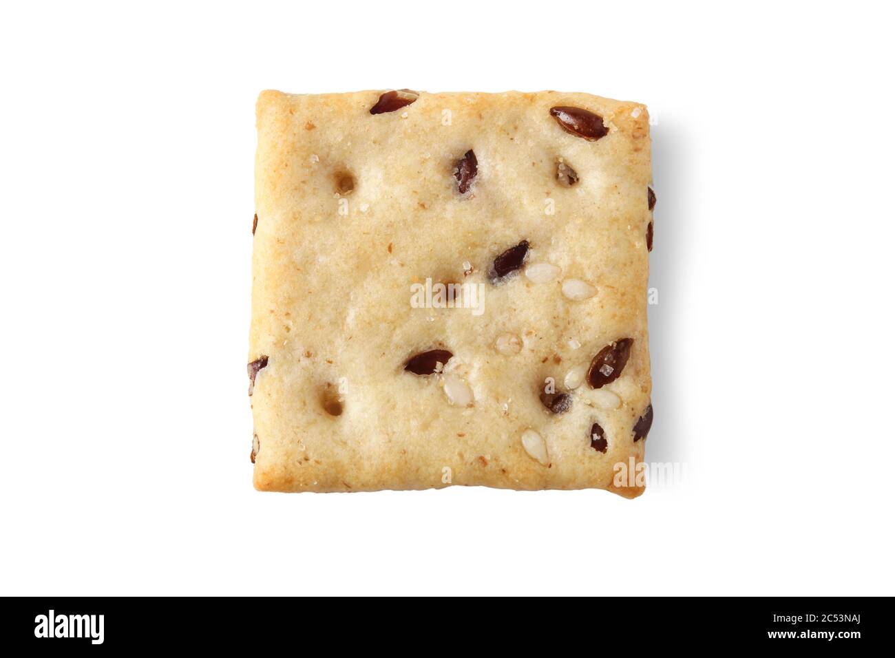 Cracker with flax and sesame seeds isolated on a white background. View ...