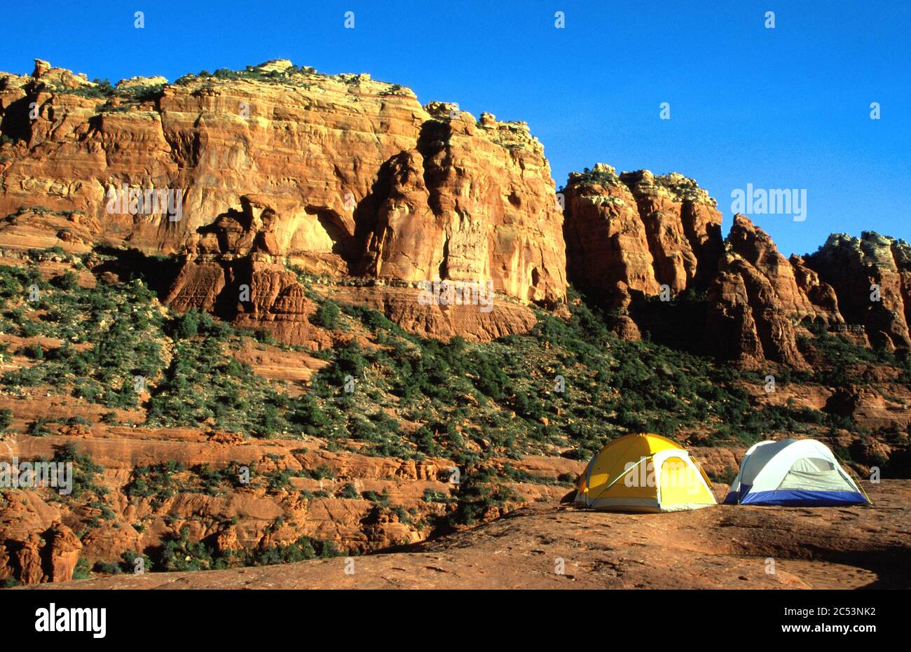 Camping on the red rocks, Sedona, Arizona Stock Photo