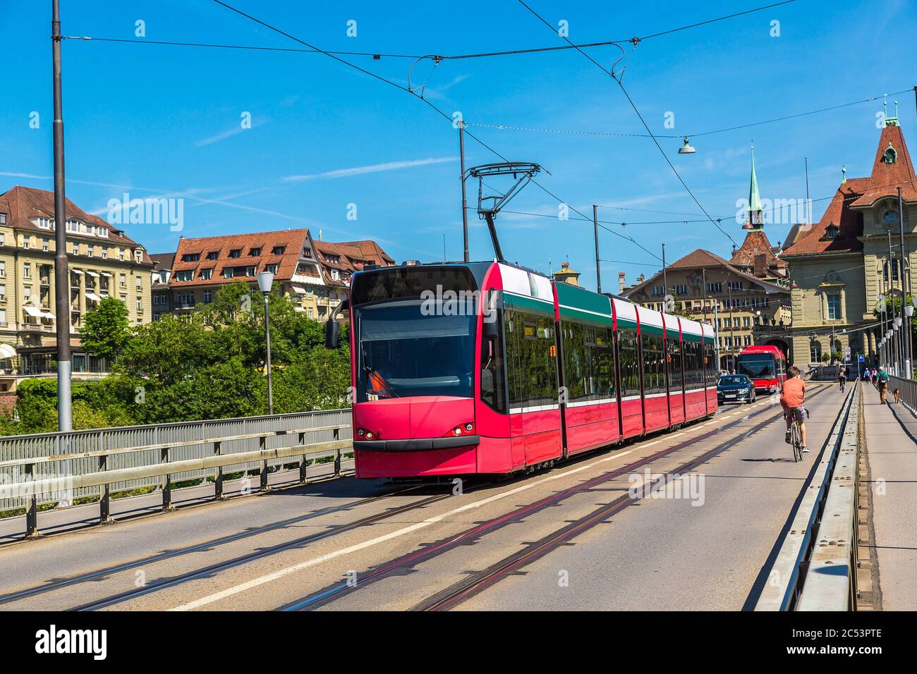Bern Modern Modern city tram in Bern in a beautiful summer day, Switzerland Stock ...