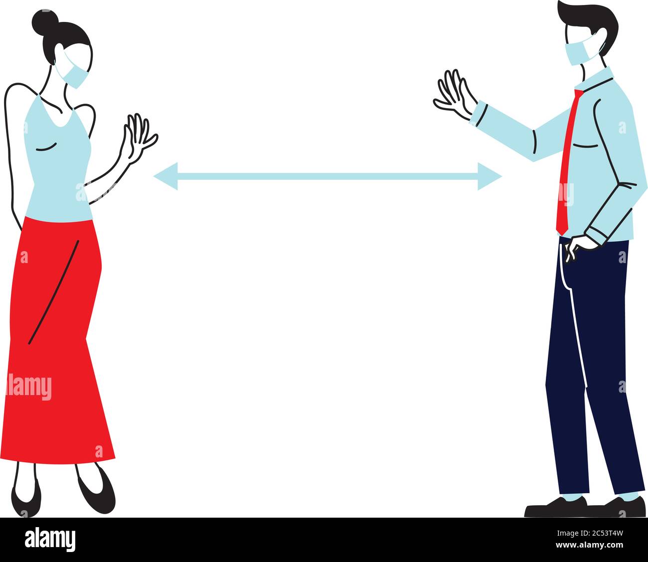 Social distancing between woman and man with masks design of Covid 19 ...