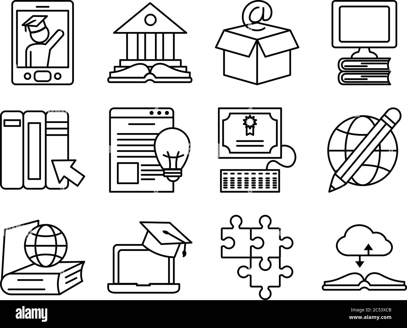 Computers and education online icon set over white background line