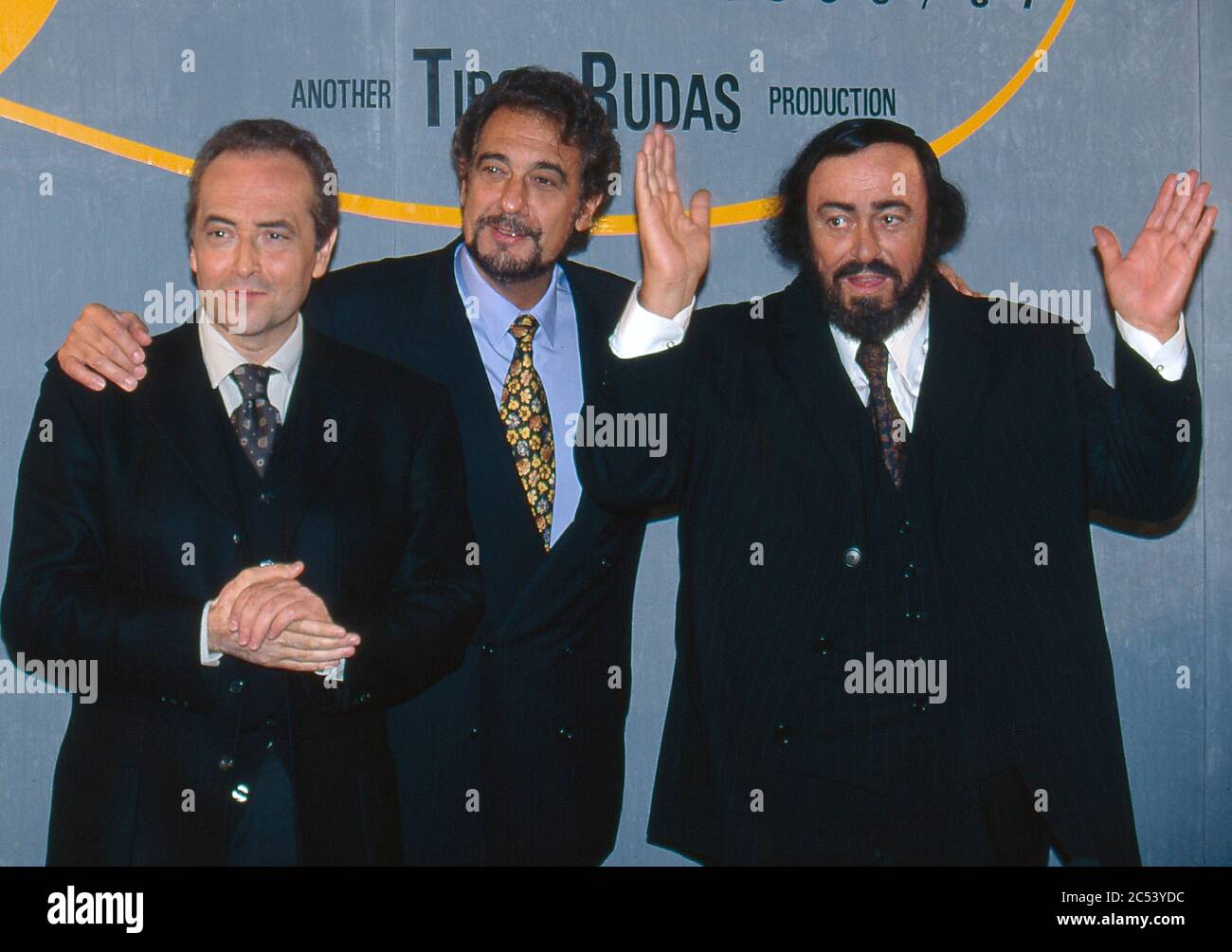 The Three Tenors press conference at Wembley Stadium 1996: left Jose Carreras,Placido Domingo and Luciano Pavarotti Stock Photo