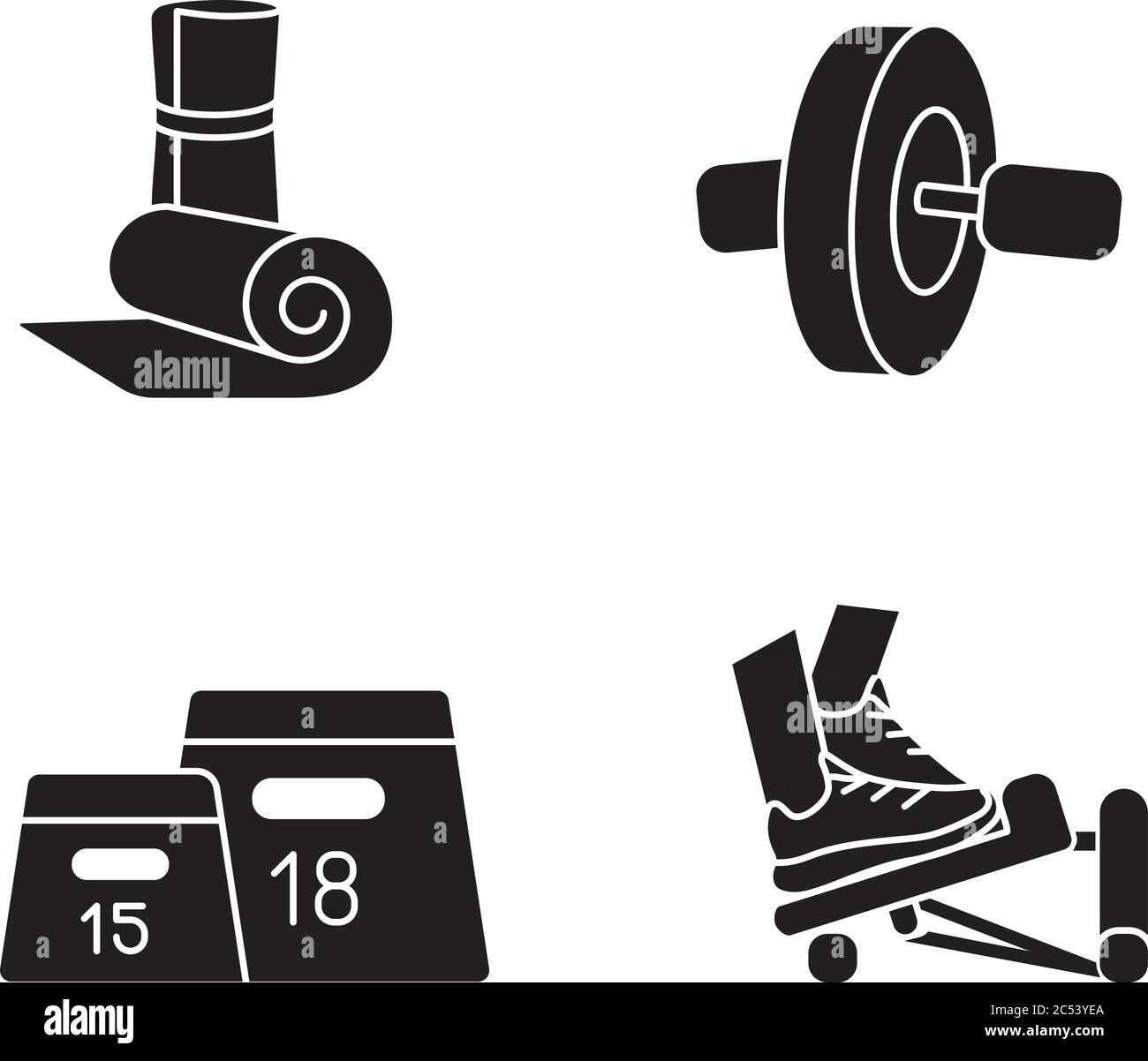 Fitness equipment black glyph icons set on white space Stock Vector ...