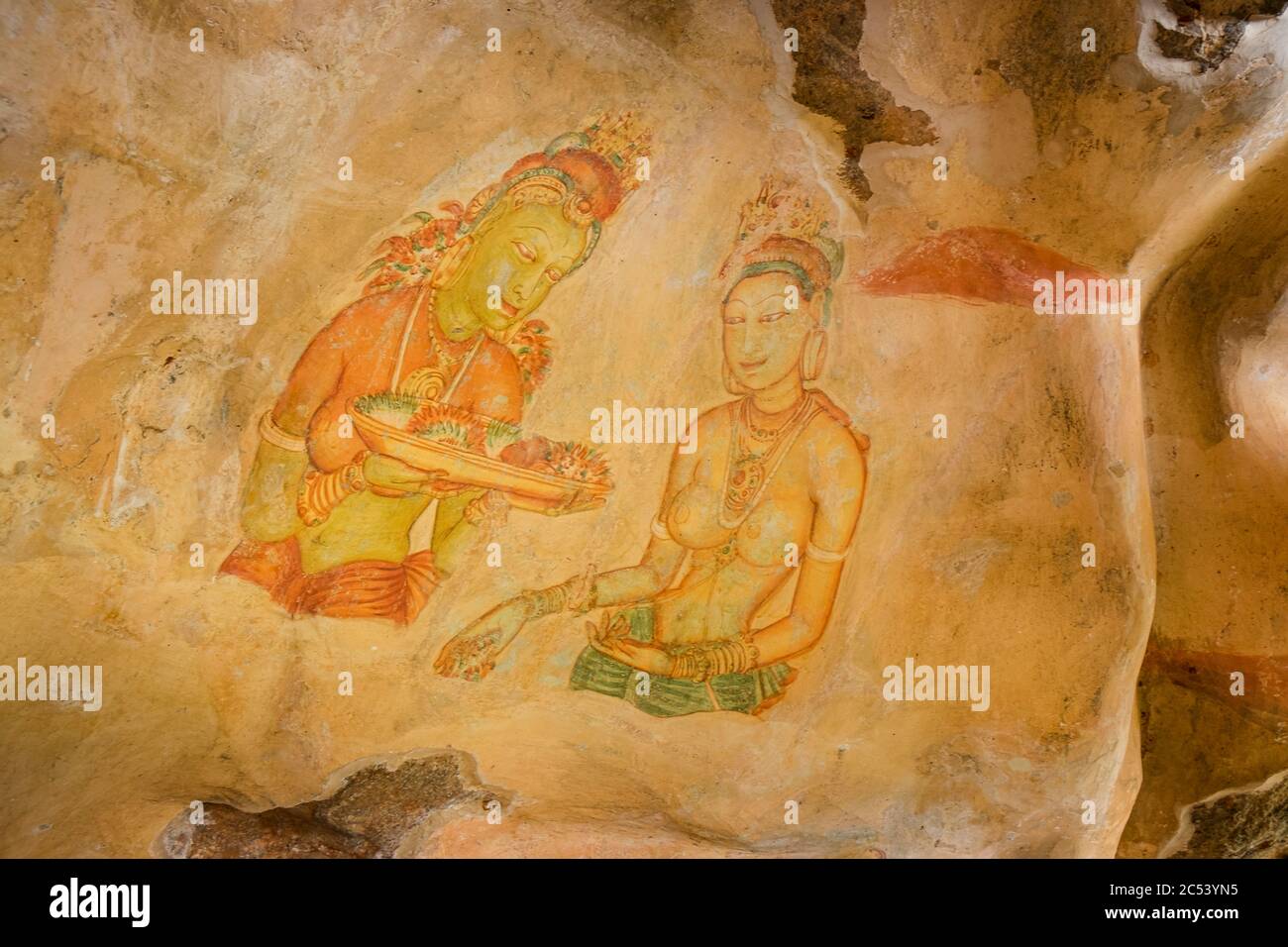 Mural painting in a cave at the Sigiriya rock, Sri Lanka Stock Photo