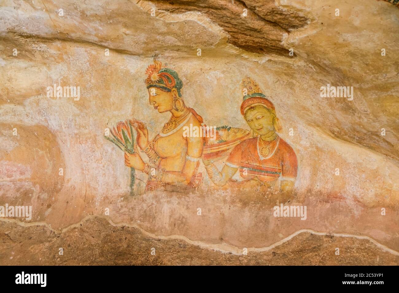 Mural painting in a cave at the Sigiriya rock, Sri Lanka Stock Photo