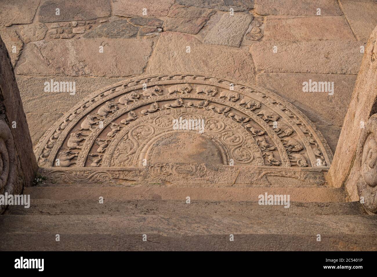 Ornaments on stone floor in Sri Lanka's old capital, Polonnaruwa Stock