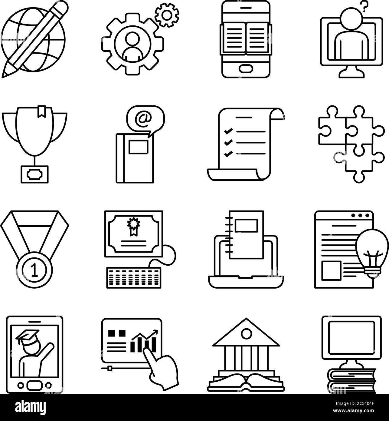 laptop computer and online education icon set over white background ...