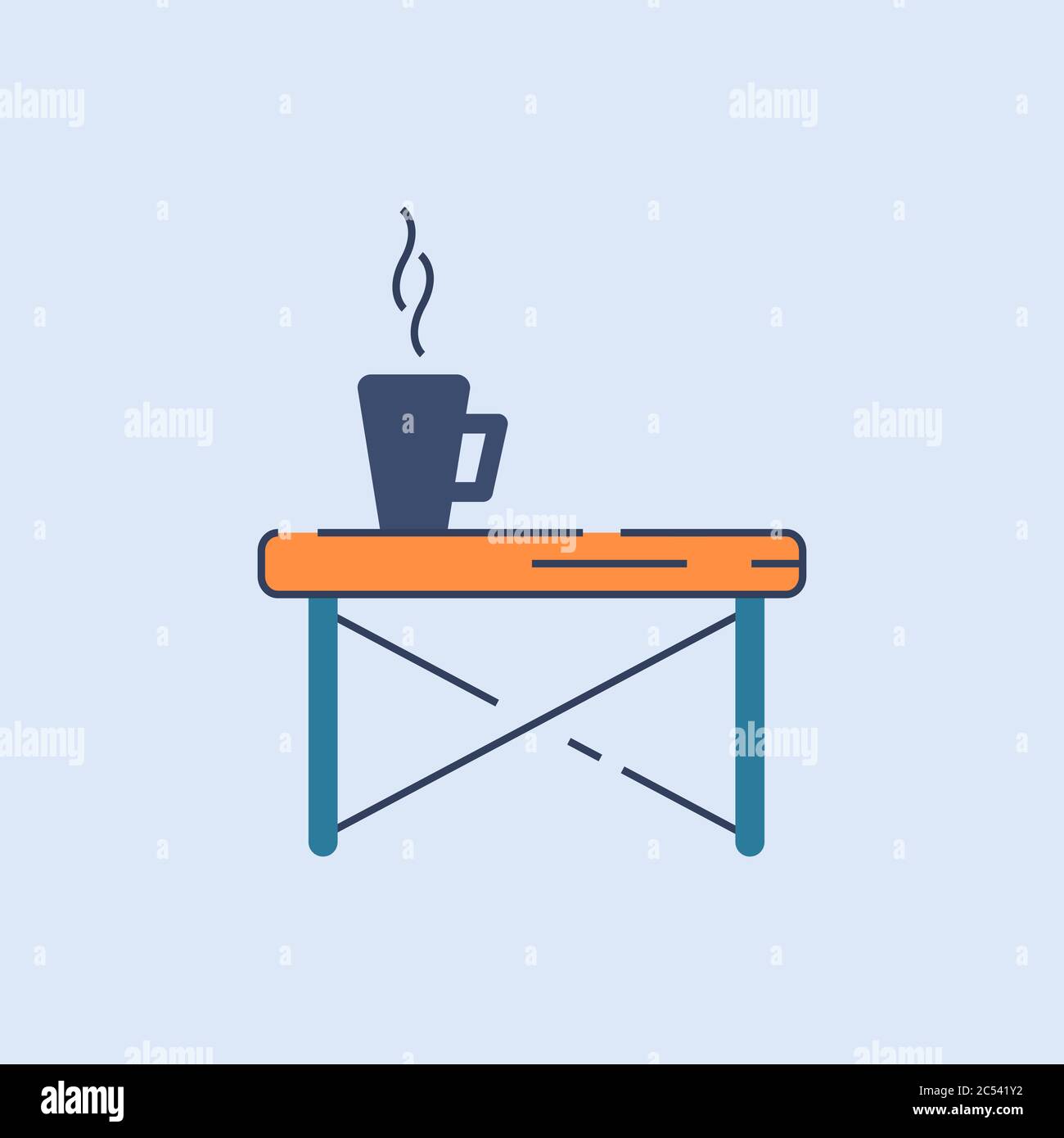 Cup on coffee table semi flat RGB color vector illustration Stock Vector
