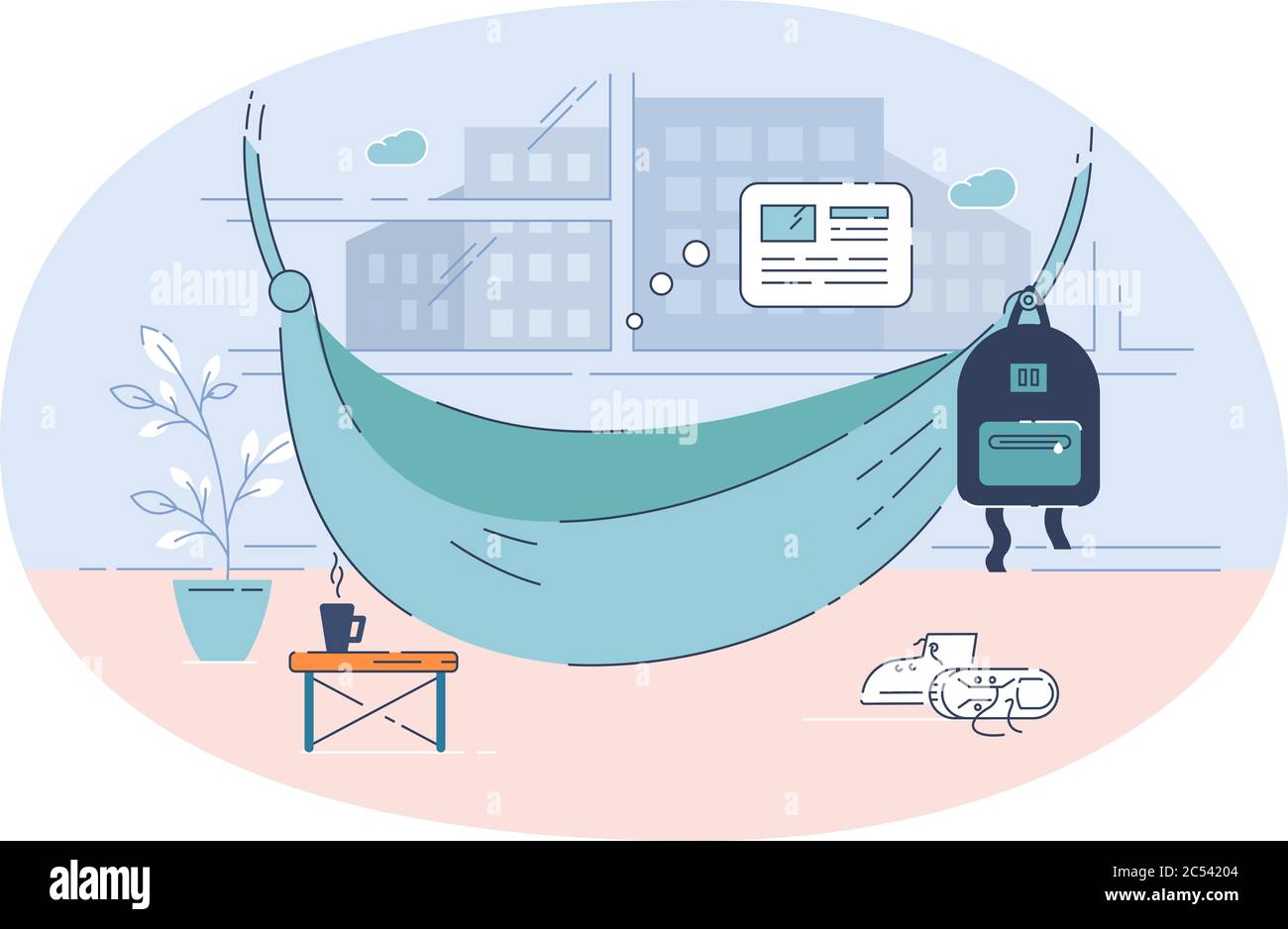 Cozy hammock semi flat vector illustration Stock Vector