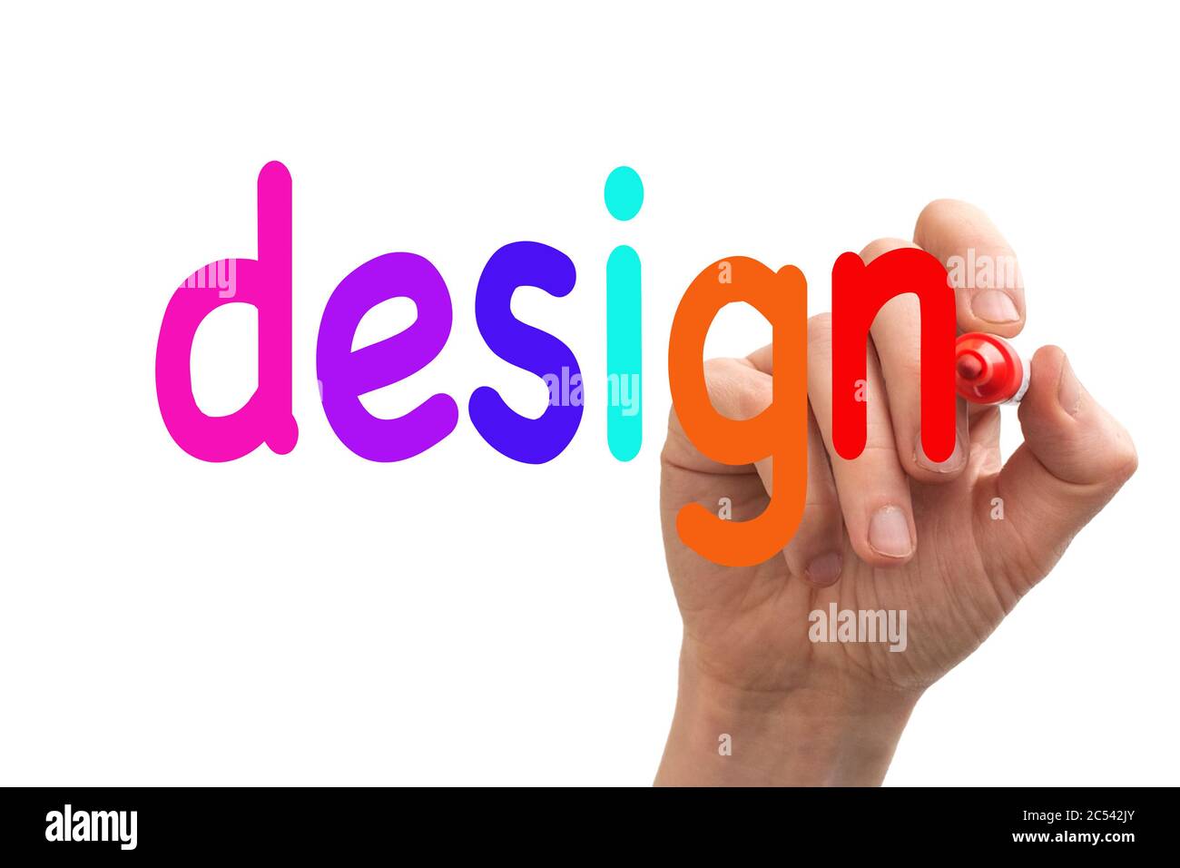 the word design written on whiteboard in colorful letters Stock Photo